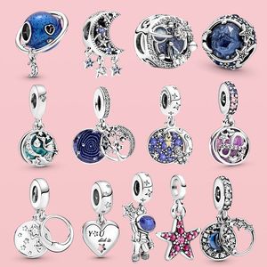 925 Plata Fit Pandora Original encantos DIY colgante mujeres pulseras cuentas colgantes Luna amp estrella astronauta cuelga