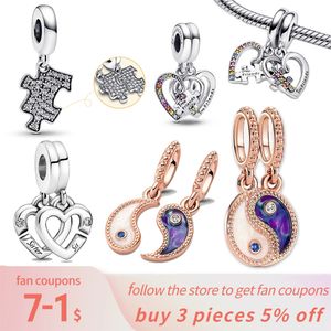 Argent 925 Fit Pandora Breloques originales DIY Pendentif femme Bracelets perles Or Rose 14K Splittable Yin amp Yang Sparkling Baby Pacifier Pink Scooter Dangle