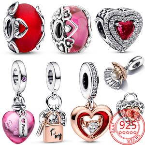 925 argent Fit Pandora Original breloques DIY Pendentif femmes Bracelets perles Rose Love Potion Murano Verre Coeur Dangle