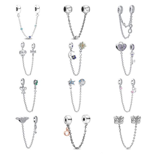 925 argent Fit Pandora Original breloques DIY Pendentif femmes Bracelets perles Amulette Amour Ailes D'ange Chat et Chien Chaîne De Sécurité