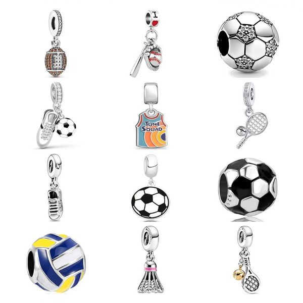 925 argent Fit Pandora Original charmes DIY Pendentif femmes Bracelets perles Bijoux Pour Baseball Football Tennis Pendentif Femmes Perle Amulette