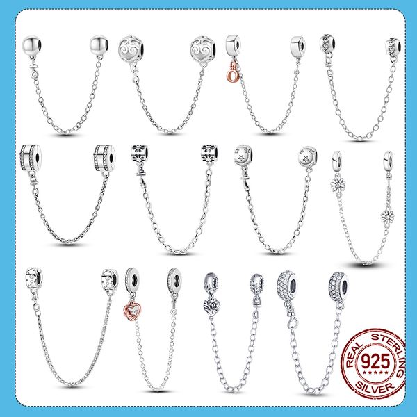 925 argent Fit Pandora Original breloques DIY Pendentif femmes Bracelets perles Zircon Sécurité Chaîne Charmes