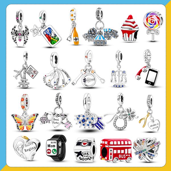 925 argent Fit Pandora Original charmes DIY Pendentif femmes Bracelets perles NOUVELLE Crème Glacée Pet Patte Cuisine Plaque Scoop Argent Couleur Dangle