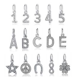 925 argent Fit Pandora point perle A-Z lettres Alphabet chiffres pendentif Bracelet perles breloque balancent bijoux à bricoler soi-même accessoires