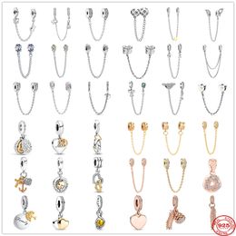 925 zilveren fit Pandora Stitch Bead Nieuwe Veiligheidsketen Twee kleuren hanger Rose Gold Bracelet Charme kralen bengelen diy sieraden accessoires