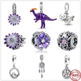 925 zilveren fit Pandora Stitch Bead Nieuwe Snowflake Circle Purple Glow-in-the-Dark Firefly Bracelet Charme Beads Dange Diy Sieraden Accessoires