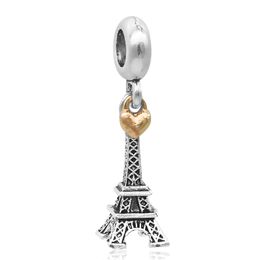 925 Silver Fit Pandora puntada Bead Plated Torre Eiffel Pulsera Charm Beads Cuelga DIY Accesorios de joyería