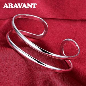 Bracelets plats en argent 925 pour femmes, manchette de mode de mariage, bijoux cadeaux