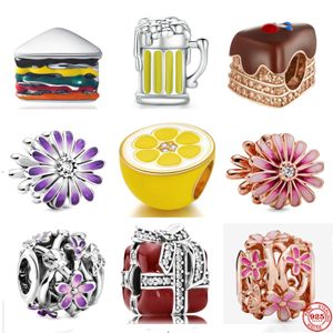 925 zilveren bloem cake sandwich bier geschenk fit pandora originele armband charme kralen voor dames DIY sieraden