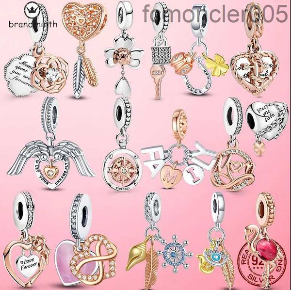 925 Plata para Charms Beads Beads Pulsera Clover Ladybug Dreamcatcher Dangle Charm Set D2CG