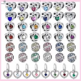 925 zilver voor pandora charmes sieraden kralen 925 armband hart geboortesteen charme multi color round zirkoon bloem charmes set hanger diy fijne kralen sieraden