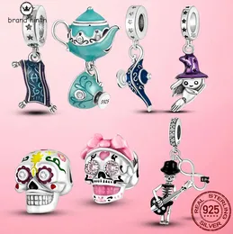 925 plata para pandora encantos joyería cuentas pulsera bruja esqueleto tetera Jack colgante encanto conjunto