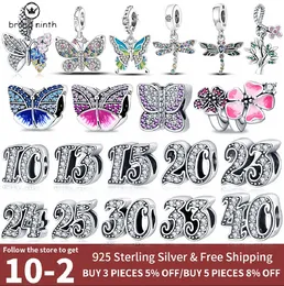 925 argent pour pandora charmes bijoux perles DIY Pendentif femmes Bracelets perles Couleur Numérique Et Papillon Libellule