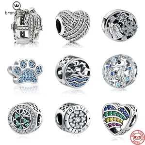 925 plata para pandora charms joyería perlas pulsera Hippocampus Angel Dog Paw charm set colgante