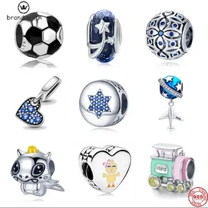 925 argent pour pandora charms bijoux perles Bracelet NEW European Football Star Avion Train DIY Fine