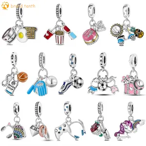 925 argent pour pandora charmes bijoux perles bricolage pendentif femmes Bracelets perles passe-temps sport jeu nourriture charme