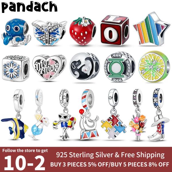 925 argent pour pandora charmes bijoux perles bricolage pendentif femmes Bracelets perles couleur argent Animal Food Building