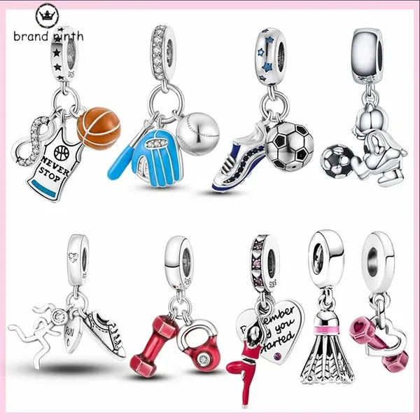 925 argent pour pandora charmes bijoux perles Baseball Football Volleyball Charmes Yoga Barbell Sport Chaussures Fitness