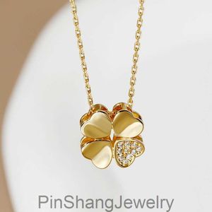 Collier à quatre feuilles en argent 925 pour femmes, polyvalent, style INS, incrustation de galvanoplastie en zircon Tiktok, même chaîne croisée, bijoux