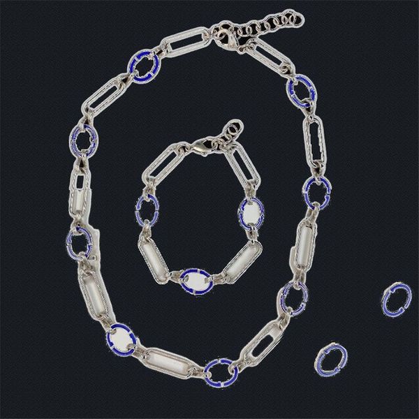 925 Silver Headdress Set Ellipse Hollow Colliers Bluce Lettre Combinaison Charme pour Lady Staunkess Steal Twist Chain Design Bracelets avec Boîte