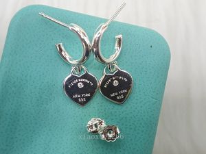 925 Silver Heart Earring Designer voor vrouw Originele ontwerper TF Girl Hoop Stud Dames Letter Logo Engrave Love Diamond oorbellen Girls Wedding Party Sieraden Gift