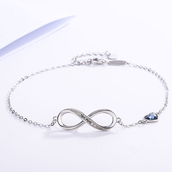 Bracelet infini en argent 925, bague en forme de cœur, Design classique avec pierre de cristal en forme de cœur, décoration élégante pour la main, cadeau