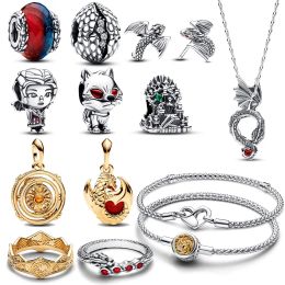 Boucles d'oreilles Dragon Herocross en argent 925, adaptées au Bracelet PAN Original, bijoux à faire soi-même, breloque de glace et de feu, nouvelles perles de trône, bijoux cadeaux pour femmes, livraison gratuite