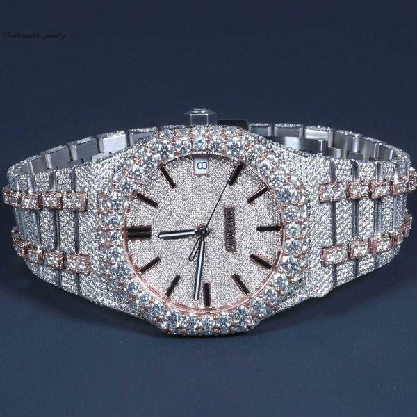 925 Silver Hip Hop Diamond Watch VVS Qualité de qualité supérieure Hip Hop Diamond VVS MISSANITE MECHECALIQUE MONTES AUTALES POUR HOMMES