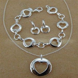 925 Bijoux En Argent Ensembles Coeur Pendentif Collier Bracelet Boucles D'oreilles Saint Valentin Cadeau Pour Les Femmes 5set lot206z