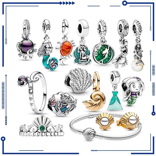 925 argent petite sirène Ariel coquille femmes charme Original PAN Bracelet pendentif collier bijoux à bricoler soi-même livraison gratuite