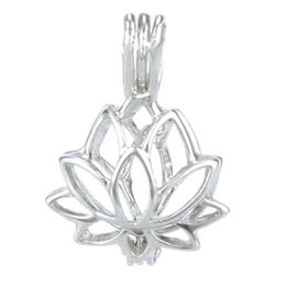 Jaula de medallón de plata 925 con forma de loto, cuentas de gemas y perlas, colgante de jaula que puede abrir colgante de plata esterlina, montaje de joyería DIY 282L