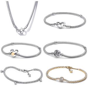 Pulseras con dijes de amor de ratón de plata 925, regalo de fiesta para mujer, pulsera de 100 aniversario, compatible con Pandora, collar nuevo, joyería de diseñador