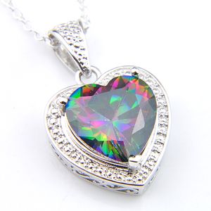 LUCKYSHINE 10 STKS / PARTIJ 925 Zilver Natuurlijke Multi-Colored Heart Fire Mystic Topaz Gems Stone Charm voor Vrouwen Kettingen Hangers 12 * 12mm