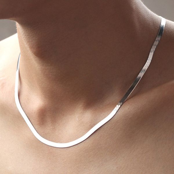 Collar de plata 925 de 4mm con forma de serpiente para hombre y mujer, cadena de hoja para parejas, regalos de joyería para fiesta