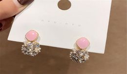 925 zilveren naald hartvormige roze oorknopjes eenvoudige oorbellen zoete oorbellen3723349