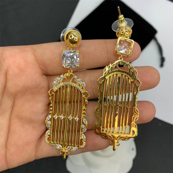 925 Argent Aiguille Palais Style Pipa Qin Gland Boucles D'oreilles Femmes Mode Vintage Cage À Oiseaux Grille Zircon Haut De Gamme Lumière Luxe Charme Bijoux