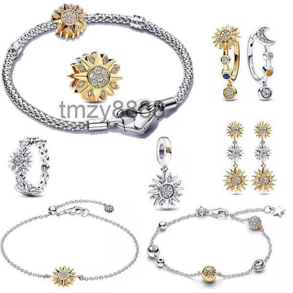 925 Silver New Charms Bracelet pour femmes Designer Bijoux Soleil Lune Boucles d'oreilles Bague Perles Sunshine Link Chaîne DIY Fit Pandoras Colliers Mode Cadeaux De Luxe OZ03