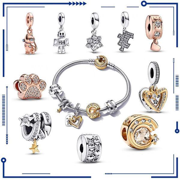 925 Silver New Claw Print Star appartient à la perle dispersée Robot Star River Rose Gold Cat Charm Bracelet Pan Pendre Diy Livraison gratuite