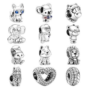 925 argent nouveau charme européen perle renard, éléphant, cheval, Lion, château, Train, chapeau, adapté au Bracelet PAN bricolage bijoux pour femmes livraison gratuite