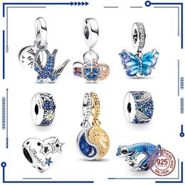 925 zilveren nieuwe metalen gekko blauwe murano glas vlinder hangende clip charme kralen geschikt voor originele PAN armbanden sieraden gratis verzending
