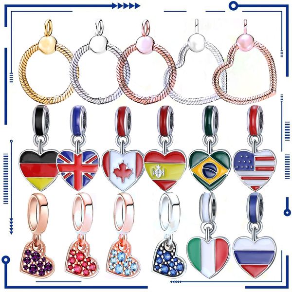 925 Silver New Round Heart en forme de carté Perles scintillantes adaptées au bracelet en argent de charme d'origine Bracelet en argent Diy Bijoux de mode pour femmes livraison gratuite