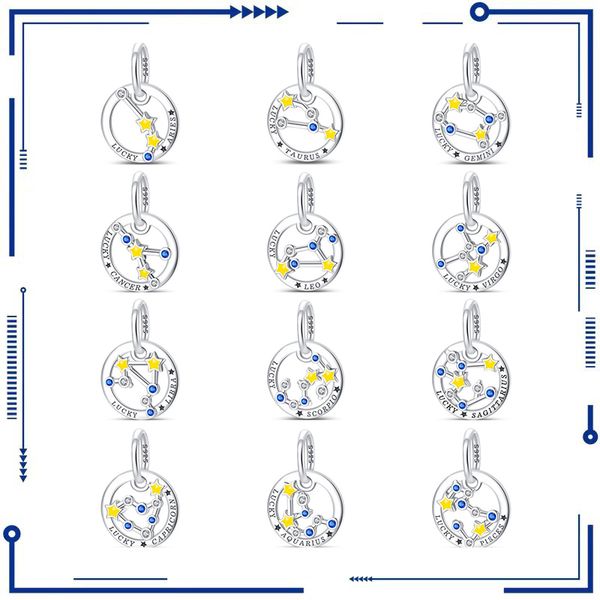 925 Argent Original 12 Constellations Pendentif Vierge Gémeaux DIY Bijoux Accessoires Cross Border Amazon Vente Chaude Livraison Gratuite