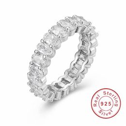 PAVE IN ARGENTO 925 Taglio cuscino QUADRATO COMPLETO Diamante simulato CZ ETERNITY BAND ENDAGEMENT WEDDING Anelli in pietra Misura 5 6 7 8 9 10 11 12237A