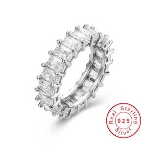 925 zilveren pave stralende gesneden volledige vierkant gesimuleerde diamant CZ Eternity Band Engagement bruiloft stenen ring sieraden maat 5,67,8,10,11,12