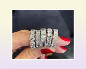 925 Silver Pave Radiant Cut Full Square Simulate Diamond CZ Eternity Band Engagement Wedding Stone Ring Bijoux Taille 7278076