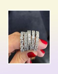 925 Silver Pave Radiant Cut Full Square Simulate Diamond CZ Eternity Band Engagement Wedding Stone Ring Bijoux Taille 6926743