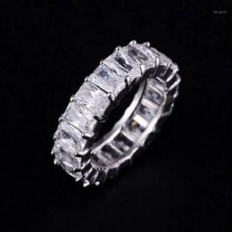 925 prata pave configuração quadrado completo simulado diamante cz eternidade banda noivado casamento pedra anéis tamanho 5 6 7 8 9 10 11 121245g