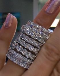 925 SILVER PAVE Setting Full Square Simulated Diamond CZ Band Betrokkenheid Wedding Stone Rings Maat 5 6 7 8 9 10 11 12 231221