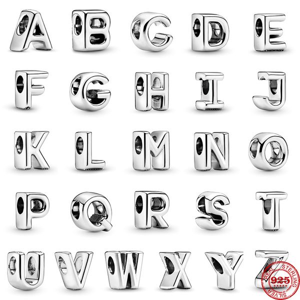 Pendentif en argent 925 lettres anglaises A-Z perlé adapté au bracelet Pandora bricolage dames bijoux de mode de luxe