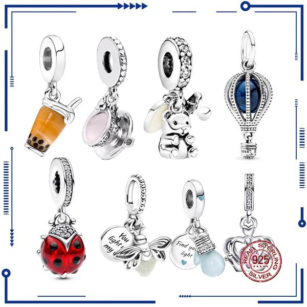 Pendentif en argent 925, ballon luciole, bulle de thé, perles en peluche, adapté aux Bracelets PAN originaux, bijoux à bricoler soi-même, cadeaux, livraison gratuite